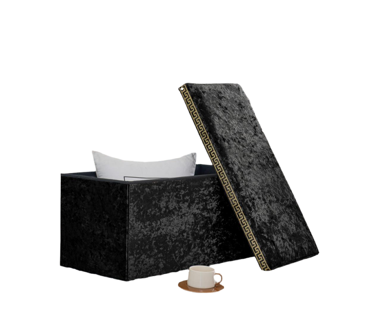 Crushed velvet black ottoman