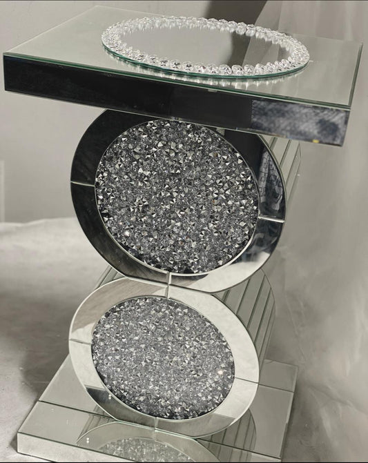 Crushed glass circle side table