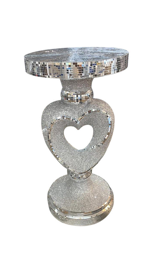 Silver crushed heart table / stand