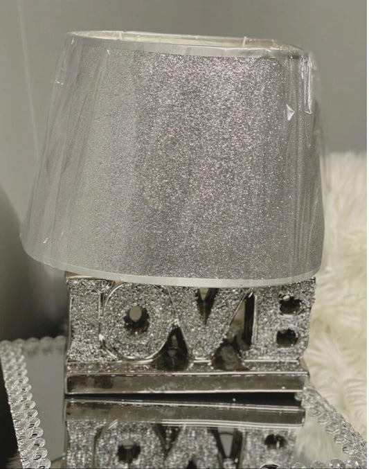 Silver crushed diamond love sign lamp