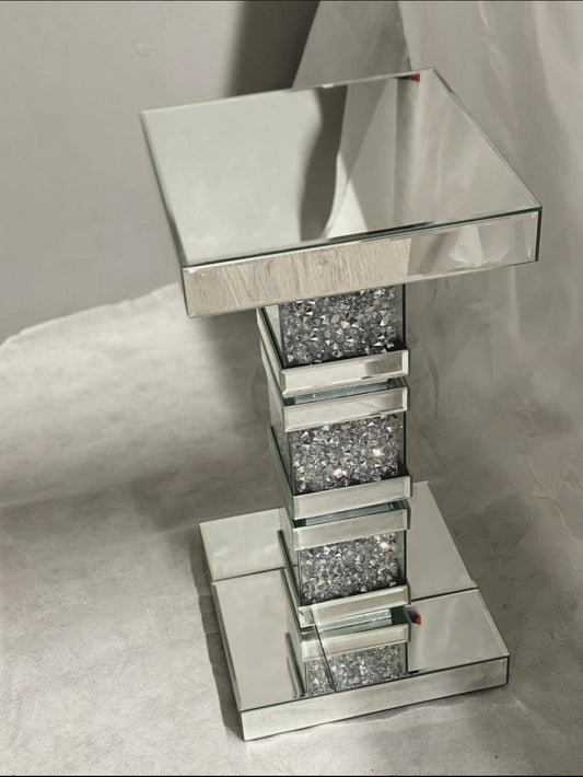 Crushed glass mirrored side table