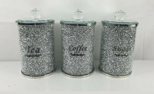 Silver Crushed Diamond Large Tea, Coffee, Sugar Canisters
